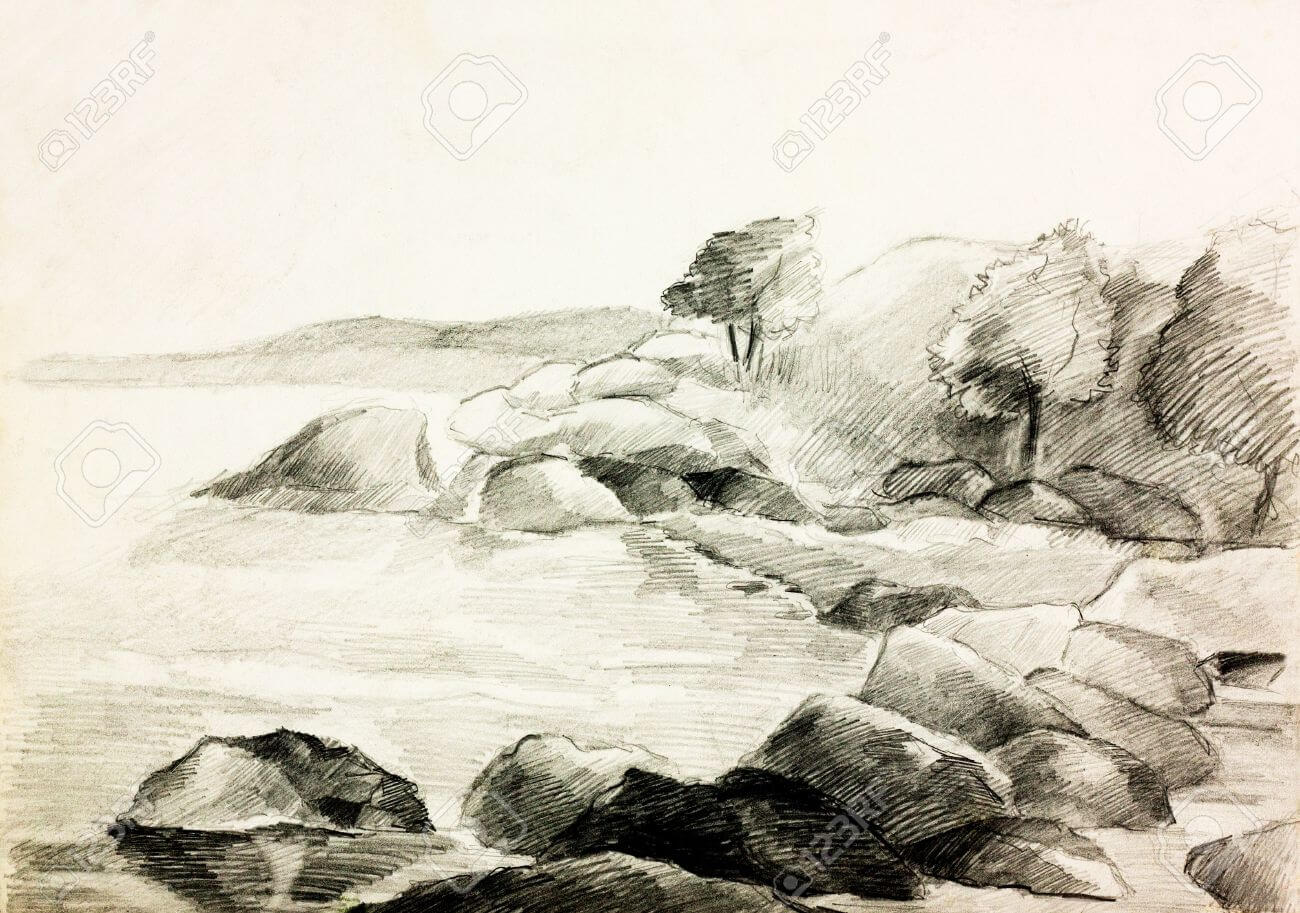 Dibujos de Playas a Lápiz Realistas Ideales para Imprimir